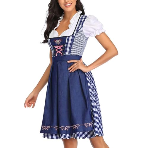 Youngwier Oktoberfest-Outfits Damen - Kariertes deutsches Ethno-Stil-Damen-Oktoberfest-Dirndl-Kostüm - Traditionelles Bier-Karneval-Outfit, bayerisches Cosplay für Party-Halloween-Kostüm von Youngwier