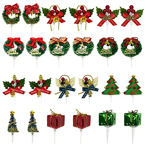 24 Stück Weihnachten Kuchendekorationen Cupcake Topper Picks Xmas Kuchen Dekoration Topper Weihnachten Mini Kranz Kuchen Topper Weihnachten Geschenk Baum Miniatur Cupcake Topper für Weihnachten Party Backen Dekoration von Yountor