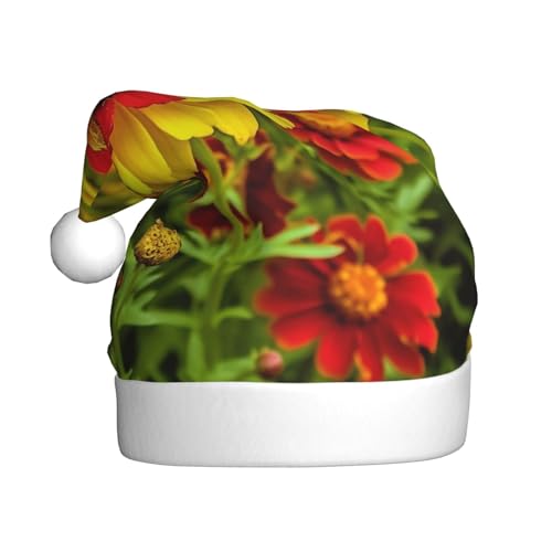 Weihnachtsmütze mit gelb-roten Blumen, bedruckt, Weihnachtsmannmütze, Urlaub für Erwachsene, Unisex, Weihnachtsmütze für Neujahr, festliche Party von YoupO