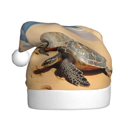 YoupO Bedruckte Weihnachtsmütze mit Schildkröten am Strand, Weihnachtsmannmütze, Urlaub für Erwachsene, Unisex, Weihnachtsmütze für Neujahr, festliche Party von YoupO