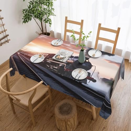 YoupO Dampflok Abfahrt Sonnenuntergang Druck Tischdecke Rechteck Wasserdichte Tischdecke Dekorative Tischdecke Für Küche Restaurant Dekoration 137 X 183 CM von YoupO