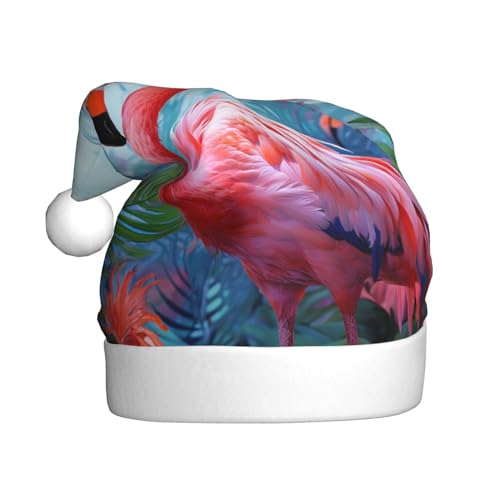 YoupO Gemalte Flamingo-bedruckte Weihnachtsmütze, Weihnachtsmannmütze, Urlaub für Erwachsene, Unisex, Weihnachtsmütze für Neujahr, festliche Party von YoupO