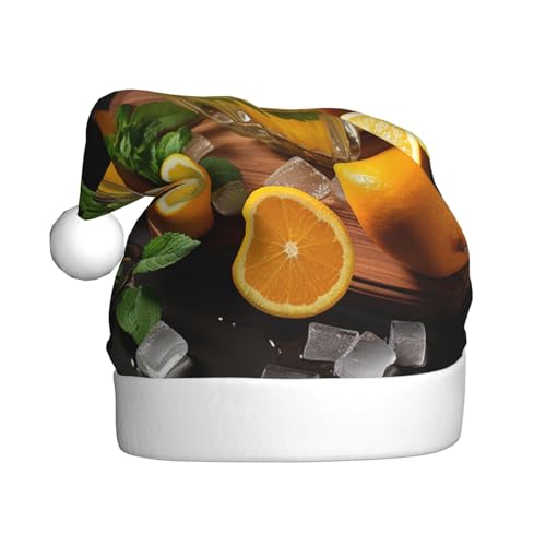 YoupO Weihnachtsmütze, Orange Limonade mit Minze, bedruckt, Weihnachtsmannmütze, Urlaub für Erwachsene, Unisex, Weihnachtsmütze für Neujahr, festliche Party von YoupO