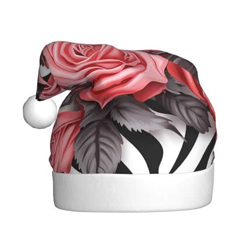 YoupO Weihnachtsmütze mit Rosen, Blumen, Zebrastreifen, bedruckt, Weihnachtsmannmütze, Urlaub für Erwachsene, Unisex, Weihnachtsmütze für Neujahr, festliche Party von YoupO