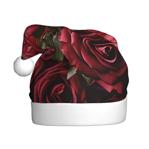 YoupO Weihnachtsmütze mit Rosen-Hintergrund, bedruckt, Weihnachtsmannmütze, Urlaub für Erwachsene, Unisex, Weihnachtsmütze für Neujahr, festliche Party von YoupO