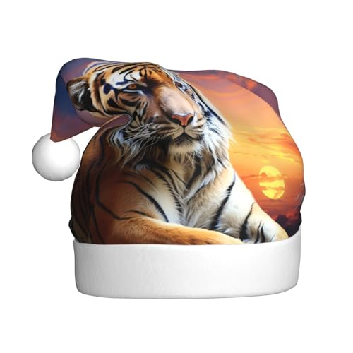 YoupO Weihnachtsmütze mit Tiger-Motiv, bunt, bedruckt, Weihnachtsmannmütze, Urlaub für Erwachsene, Unisex, Weihnachtsmütze für Neujahr, festliche Party von YoupO