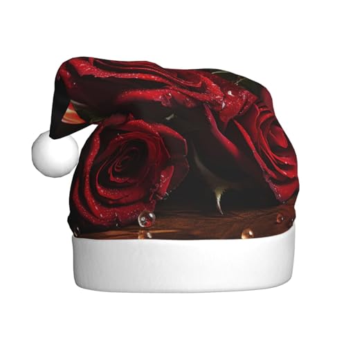 YoupO Weihnachtsmütze mit roter Rose und Kerze, bedruckt, Weihnachtsmannmütze, Urlaub für Erwachsene, Unisex, Weihnachtsmütze für Neujahr, festliche Party von YoupO