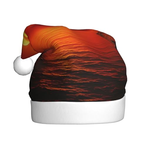 YoupO Weihnachtsmütze mit roter Sonne, bedruckt, Weihnachtsmannmütze, Urlaub für Erwachsene, Unisex, Weihnachtsmütze für Neujahr, festliche Party von YoupO