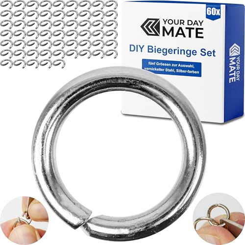 DIY Biegeringe, Ø 10 mm innen, 60 Stück, veredelter Stahl, Silber-farben, Metallringe Schmuckherstellung, O-Ring Schlüsselanhänger, Anhänger Schlüssel, offene Kettenringe Armband, Rundspaltringe Ösen von Your Day Mate