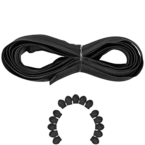 Endlos Reißverschluss, 330 cm Gesamtlänge, Größe #3, Schwarz, nicht teilbar, Breite 28 mm, Zahnbreite 5 mm, Set mit 15 x Kunststoff RV Schieber Laschen, Reissverschluss Spirale mit Anhängern DIY Kit von Your Day Mate