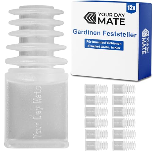 Gardinen Endfeststeller, 12 Stück, Transparent, Kunststoff, für 5 - 10 mm Nutbreite oder min. 8 x 8 mm Laufkammer, Endstopfen für Schienensystem mit Innenlauf, Endfeststeller Stopper Gardine Schiene von Your Day Mate