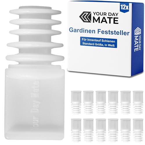 Gardinen Endfeststeller, 12 Stück, in Weiß, aus Kunststoff, für 5-10 mm Nutbreite oder min. 8 x 8 mm Laufkammer, Endstopfen für Schienensystem mit Innenlauf, Endfeststeller Stopper Gardine Schiene von Your Day Mate