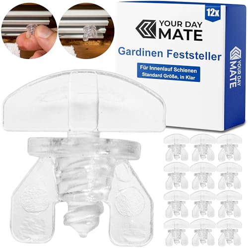 Gardinen Feststeller, 12 Stück, Transparent, Hartplastik, für min. 10 x 6 mm Laufkammern, Stopper für Schienensysteme mit Innenläufen, Zwischenfeststeller, Endstopfen, Endfeststeller Gardinenschiene von Your Day Mate