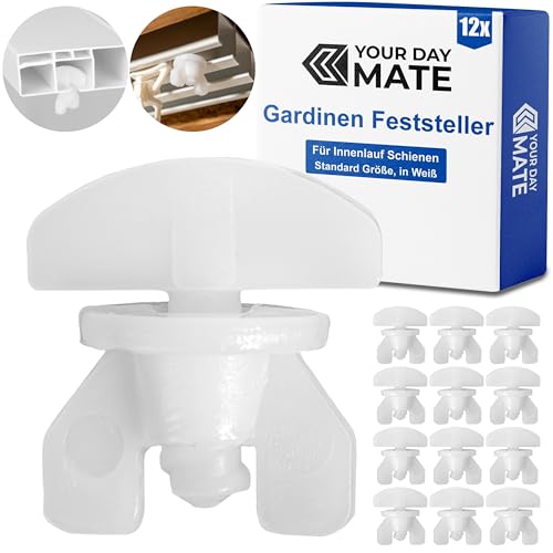 Gardinen Feststeller, 12 Stück, in Weiß, aus Kunststoff, für min. 10 x 6 mm Laufkammern, Stopper für Schienensysteme mit Innenläufen, Zwischenfeststeller, Endstopfen, Endfeststeller Gardinenschiene von Your Day Mate