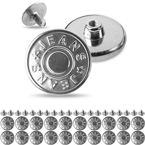 Hosen Ersatz Knöpfe, Ø 17 mm Jeansknöpfe, 20 Pack, Silber-farben, Jeans Knöpfe zum Schrauben, Hosenbund Weite einstellen, Jeans enger weiter machen, Metall Hosenknöpfe mit Schrauben Pin Verschluss von Your Day Mate