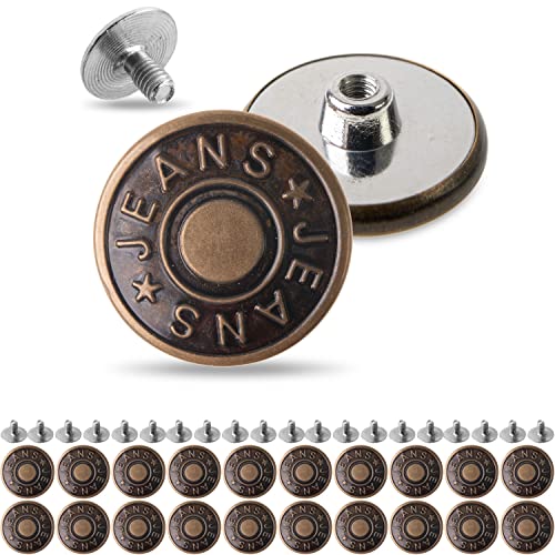 Hosen Ersatz Knöpfe zum Schrauben, 20 Pack, Ø 14 mm Messing Jeansknöpfe, Bronze-farben, schraubbare Jeans Knöpfe, Hosenbund weiter oder enger machen, Metall Hosenknöpfe mit Schrauben Pin Verschluss von Your Day Mate