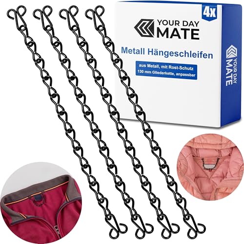 Jacken Aufhänger Schlaufen Set, 4 Stück, in Schwarz, aus Metall, zum Annähen, stabile Metallkette mit Ösen Augen, Reparatur Mantelaufhänger, Mantelketten, Ersatz Mantel Anhänger, Anorak Haken Schleife von Your Day Mate