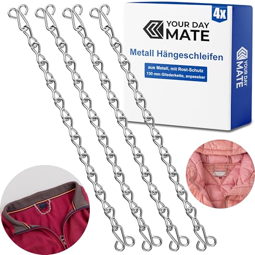 Jacken Aufhänger Schlaufen Set, 4 Stück, in Silbern, aus Metall, zum Annähen, stabile Metallkette mit Ösen Augen, Reparatur Mantelaufhänger, Mantelketten, Ersatz Mantel Anhänger, Anorak Haken Schleife von Your Day Mate