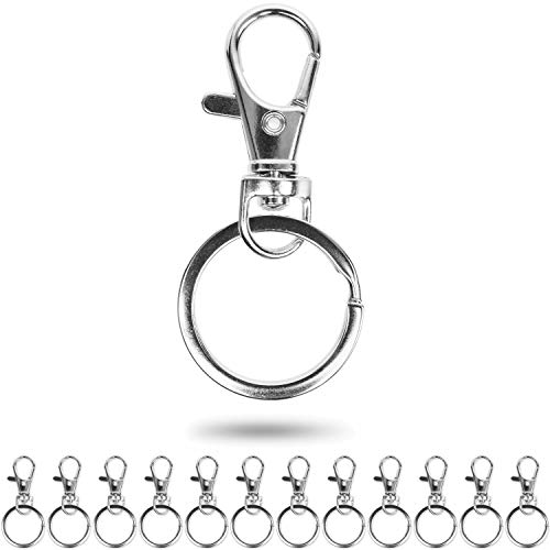 Karabinerhaken Schlüsselanhänger mit Schlüsselringen, 12 Pack, mit 12 x 10 mm D-Ring Karabiner Haken und 12 x Ø 25 mm Spaltring, Taschen Karabiner mit 360° Grad drehbarem Schlüsselring, Metall Ringe von Your Day Mate