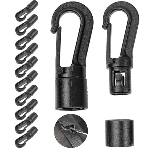 Kunststoff Karabinerhaken, 12 Stück, in Schwarz, für Ø 6-8 mm Dicke Bänder, DIY Plastikhaken für Gummiseil, Leine, Schnurband, Kordel Haken mit Stecksystem, Planenseil Spanner Gummileine Seilhaken von Your Day Mate