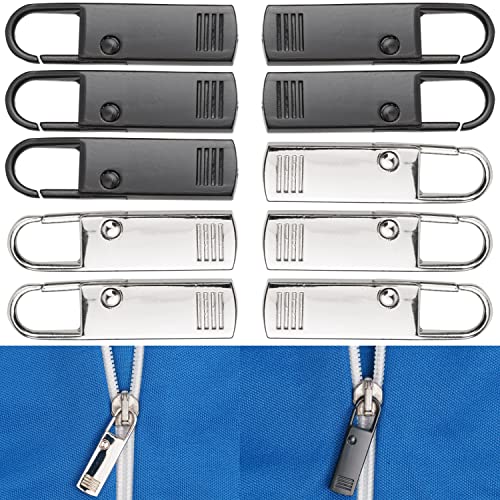 Reißverschluss Anhänger zur Reparatur, 10 Pack, aus Metall, je 5 x Schwarz und Silber, Ersatz Zipper für Reissverschluss, Verschluss Schieber für Jacke, Mantel, Koffer, Jeans, Tasche, RV Puller Lasche von Your Day Mate