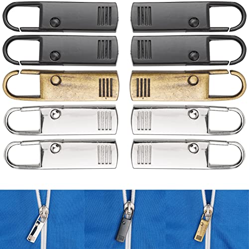 Reißverschluss Anhänger zur Reparatur, 10 Stück, aus Metall, 4 x Schwarz, 4 x Silber, 2 x Bronze, Ersatz Zipper für Reißverschluss, Verschluss Schieber für Mantel, Koffer, Tasche, Rv Puller Laschen von Your Day Mate