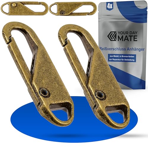 Reißverschluss Anhänger zur Reparatur, 4 Pack, aus Metall, in Bronze-Farben, Ersatz Zipper für Reißverschluss, Reißverschluss Schieber für Mantel, Koffer, Jeans, Tasche, Reißverschluss Puller Laschen von Your Day Mate