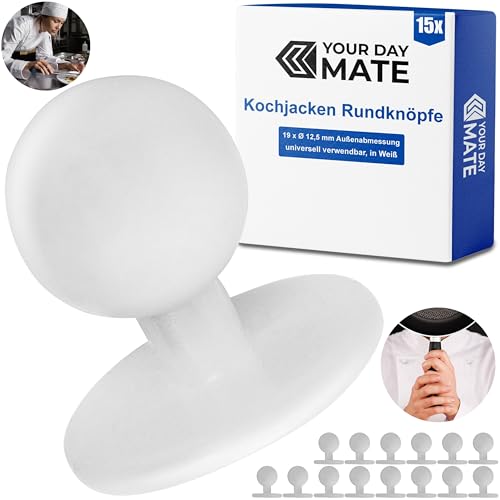 Rundknöpfe für Kochjacken, 15 Stück, in Weiss, 19 x Ø 12,5 mm aussen, Kochknöpfe Uniform, Kugelknopf Kochjacke, Koch Knöpfe Jacke Küche Koch, Motivknöpfe Set, Rundkopfknöpfe Arbeitskleidung Button von Your Day Mate