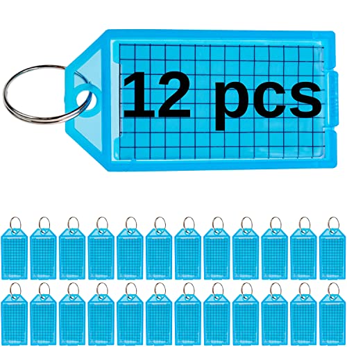 Schlüsselanhänger zum Beschriften, 12 Stk, in blau, mit Schlüsselring, 51 x 20 mm Etiketten-Fenster, Schlüsselschild mit Spaltring, Schlüsselbeschriftungen, Schlüsseletiketten, Schlüssel Organisation von Your Day Mate