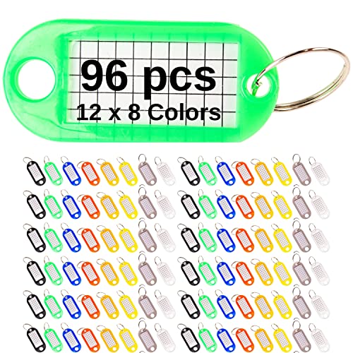 Schlüsselanhänger zum Beschriften, 96 Stk, 8 Farben, mit Schlüsselring, 3 x 1,5 cm Etiketten-Fenster, Schlüsselschild mit Spaltring, Schlüsselbeschriftungen, Schlüsseletiketten, Schlüssel Organisation von Your Day Mate