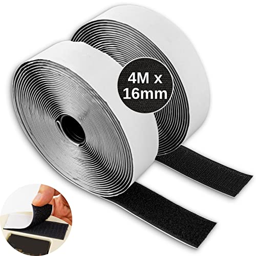 Selbstklebendes Klettband, 4 Meter Flauschband + 4 Meter Hakenband, 16 mm breit, mit Schere zuschneidbar, Klebe Klettverschluss, doppelseitiges Klebeband mit Klett, Klettstreifen selbstklebend schwarz von Your Day Mate