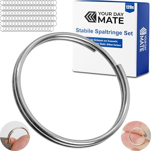 Stabile Spaltringe, Ø 10 mm aussen, 120 Stück, aus gehärtetem Stahl, in Silber-farben, DIY Schlüsselringe Schlüsselanhänger, Schlüssel Organisation, Ringe basteln, Metall O-Ringe Kit, Ösenringe Set von Your Day Mate