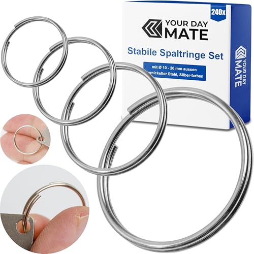 Stabile Spaltringe Set, Ø 10-20 mm aussen, 240 Stück, aus gehärtetem Stahl, in Silber-farben, DIY Schlüsselringe Schlüsselanhänger, Schlüssel Organisation, Ringe basteln, Metall O-Ringe, Ösenringe von Your Day Mate