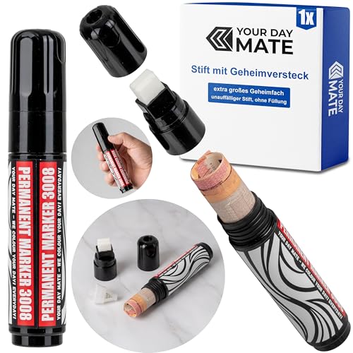 Stift mit Geheimversteck, 1 Pack, 105 x Ø 21 mm Geheimfach, in Schwarz, Geheimsafe zur Aufbewahrung von Wertgegenständen, Aufbewahrungsfach Geld Dose, Permanent Marker Geldversteck, Versteck Pen Set von Your Day Mate