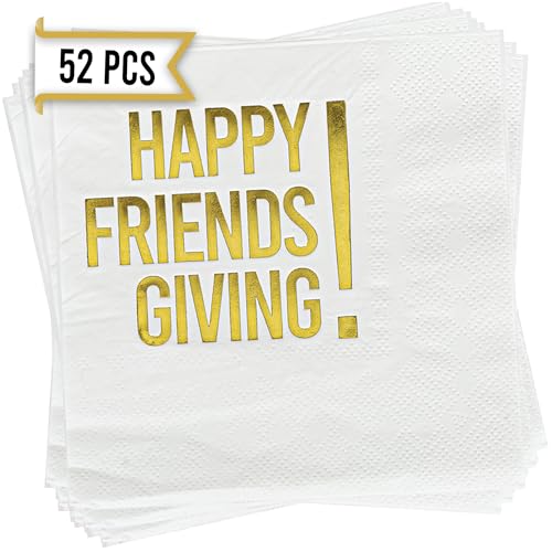 Happy Friendsgiving Servietten, 50 Stück – Goldfolie, Freundesgeschenk-Servietten, weiße Freunde, Servietten für Freunde, Dekorationen – 3-lagige Thanksgiving-Servietten für von Your Dream Party Shop