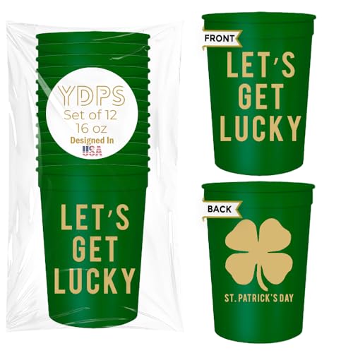 Let's Get Lucky St. Patrick's Day-Becher, Set mit 340 ml, Kunststoffbecher für Gastgeschenke und Kleeblatt-Dekorationen, St. Patricks Day Partyzubehör und Trinkzubehör von Your Dream Party Shop