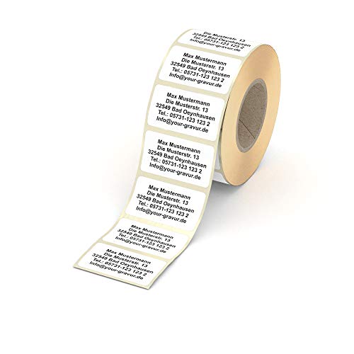 Adressetiketten personalisiert – weiße Namensaufkleber in 57x32mm – schwarzer Druck auf Haftpapier – 2.000 Stk. – von Your Gravur von Your Gravur