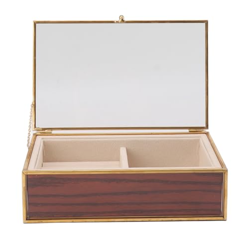 Yousiliang Schmuckschatulle, minimalistisch, tragbar, transparenter Glasdeckel, weiches Fleecefutter, Reise-Schmucketui-Organizer mit goldenem Rahmen für Damen, Schmuck-Reisebox, von Yousiliang