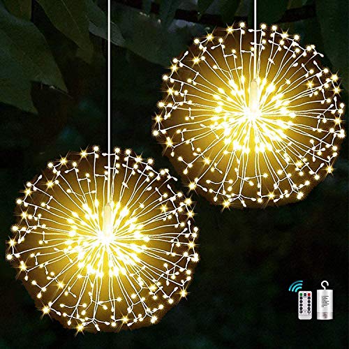 yowin Lichterkette Feuerwerk 2 Stück 198 LED Leuchtkugel Weihnachten Batteriebetrieben, 8 Modi Wasserdicht Feuerwerk Licht mit Fernbedienung Timer für Innen Außen Garten Weihnachten Deko - Warmweiß von yowin