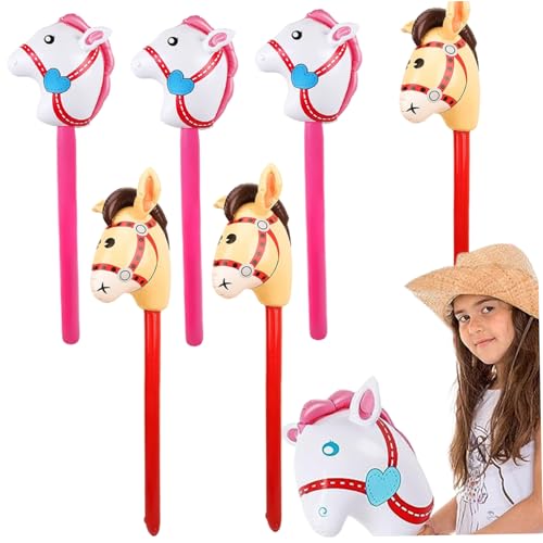 Yoyakie 6 PCs aufblasbarer Pferdestift 40 Zoll niedliche Bunte Blow -up PVC REIT Pferdestift Ballon für Weihnacht Cowboy Cowgirl Horse Themenparty Dekor, zufällige Farbe von Yoyakie