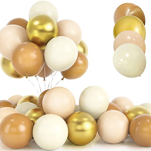 30Pcs Braun Beige Luftballon Set, 12 Zoll Metallic Gold Sand Weiß Cream Ballons Kaffee Braun Aprikose Helium Latex Luftballons mit Band für Geburtstag Hochzeit Kinder Baby Shower Party Deko von Yoyoin