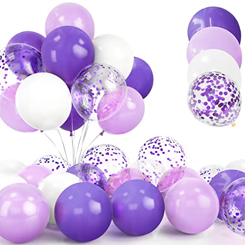 30Pcs Lila Luftballon Set, 12 Zoll Lila Konfetti Ballons Violett Dunkellila und Weiße Helium Latex Luftballons mit Band für Geburtstag Hochzeit Kinder Baby Shower Party Dekorationen von Yoyoin