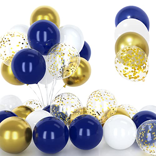 30Pcs Marine Blau und Gold Luftballon Set, 12 Zoll Metallic Chrom Gold Konfetti Ballons Marineblau und Weiß Latex Luftballons mit Band für Geburtstag Hochzeit Kinder Baby Shower Party Dekorationen von Yoyoin