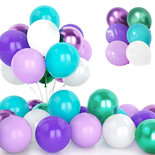 30Pcs Meerjungfrau Party Luftballon Set, 12 Zoll Dunkel Metallic Chrom Lila Grün Teal Blau Weiß Latex-Luftballons für Mädchen Meerjungfrau Thema Geburtstag Baby ShowerParty Dekorationen von Yoyoin