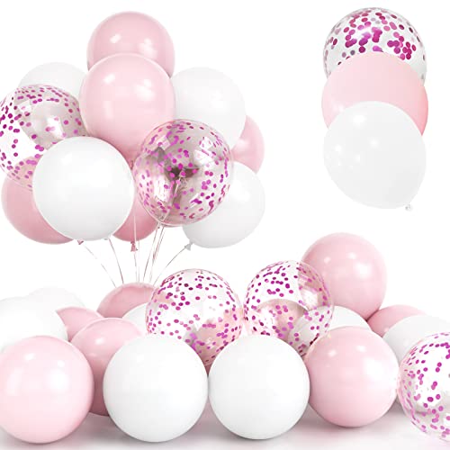 30Pcs Rosa Luftballon Set, 12 Zoll Rosa Konfetti Ballons Rosa und Weiße Helium Latex Luftballons mit Band für Geburtstag Hochzeit Kinder Baby Shower Party Dekorationen von Yoyoin