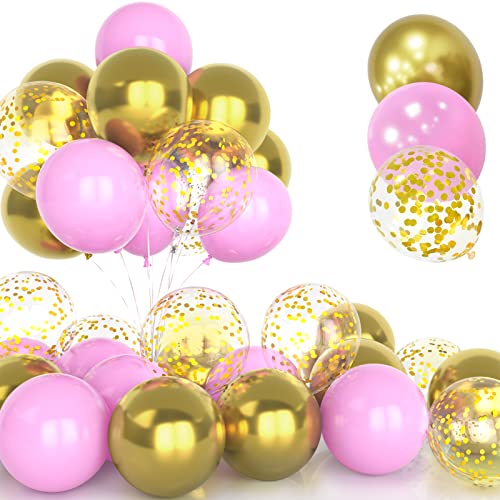 30Pcs Rosa und Gold Luftballon Set, 12 Zoll Metallic Chrom Gold Konfetti Ballons Pink und Gold Latex Luftballons mit Band für Geburtstag Hochzeit Kinder Baby Shower Party Dekorationen von Yoyoin