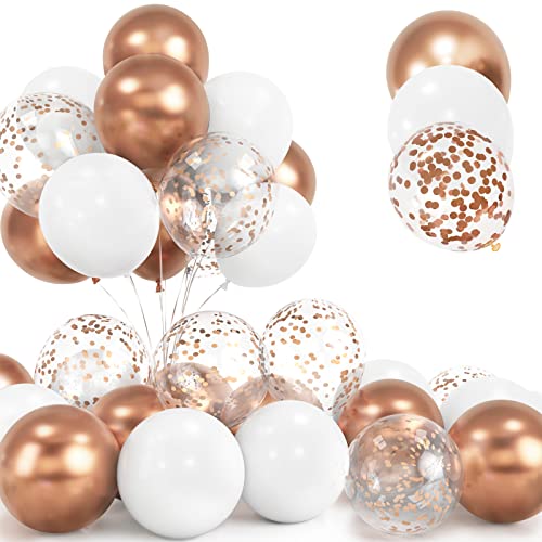 30Pcs Rose Gold Luftballon Set, 12 Zoll Metallic Chrom Rosegold Konfetti Ballons und Weiße Latex Luftballons mit Band für Geburtstag Hochzeit Kinder Baby Shower Party Dekorationen von Yoyoin