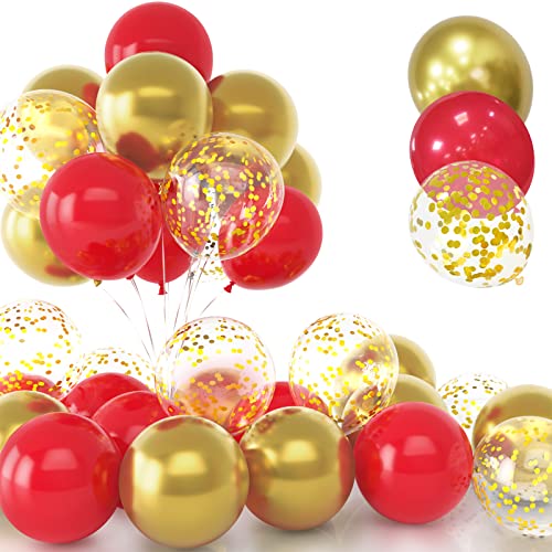 30Pcs Rot und Gold Luftballon Set, 12 Zoll Metallic Chrom Gold Konfetti Ballons Rot und Gold Latex Luftballons mit Band für Geburtstag Hochzeit Kinder Baby Shower Party Dekorationen von Yoyoin