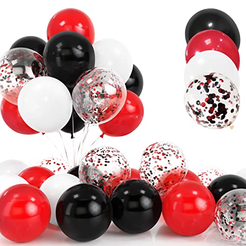 30Pcs Rot und Schwarzes Luftballon Set, 12 Zoll Rote Schwarze Konfetti Ballons und Weiße Helium Latex Luftballons mit Band für Geburtstag Hochzeit Kinder Baby Shower Party Dekorationen von Yoyoin