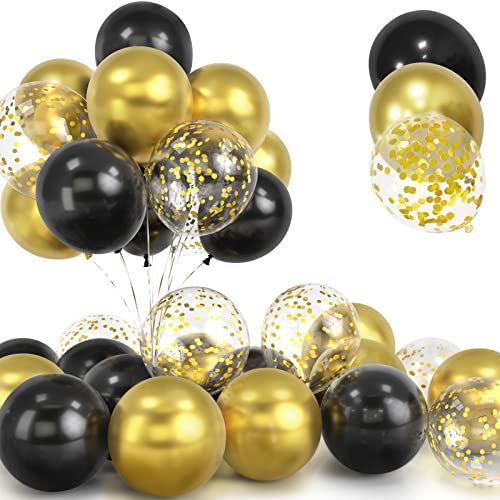 30Pcs Schwarz und Gold Luftballon Set, 12 Zoll Metallic Chrom Goldene Konfetti Ballons und Schwarz Latex Luftballons mit Band für Geburtstag Hochzeit Kinder Baby Shower Party Dekorationen von Yoyoin